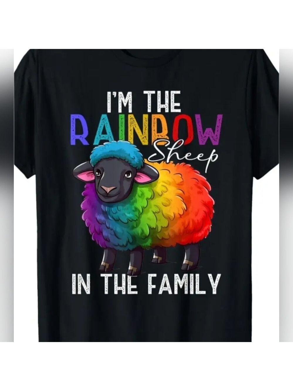 🌈 T-Shirt-- "Rainbow Sheep" in Black, Men's size XL